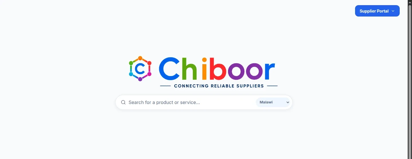 Chiboor public home with logo and supplier search
