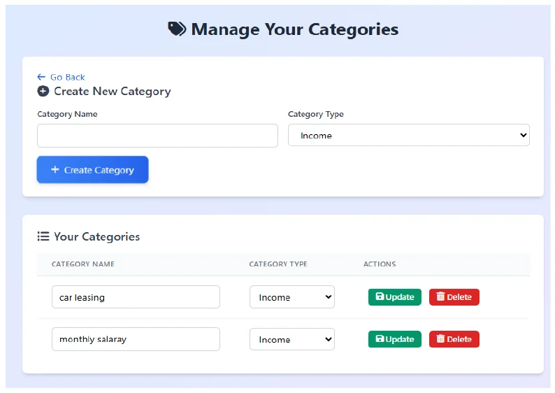 Manage income and expense categories
