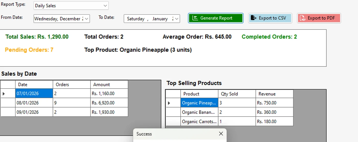 GreenLife sales reports with KPI summary