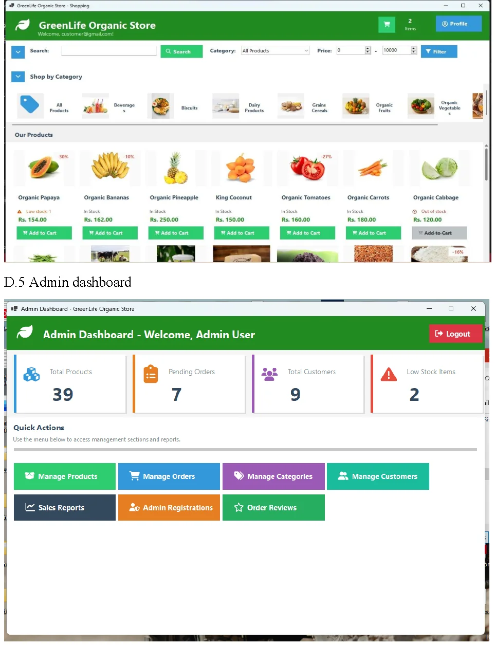 GreenLife customer dashboard