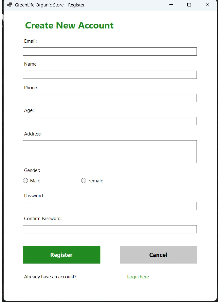Registration screen