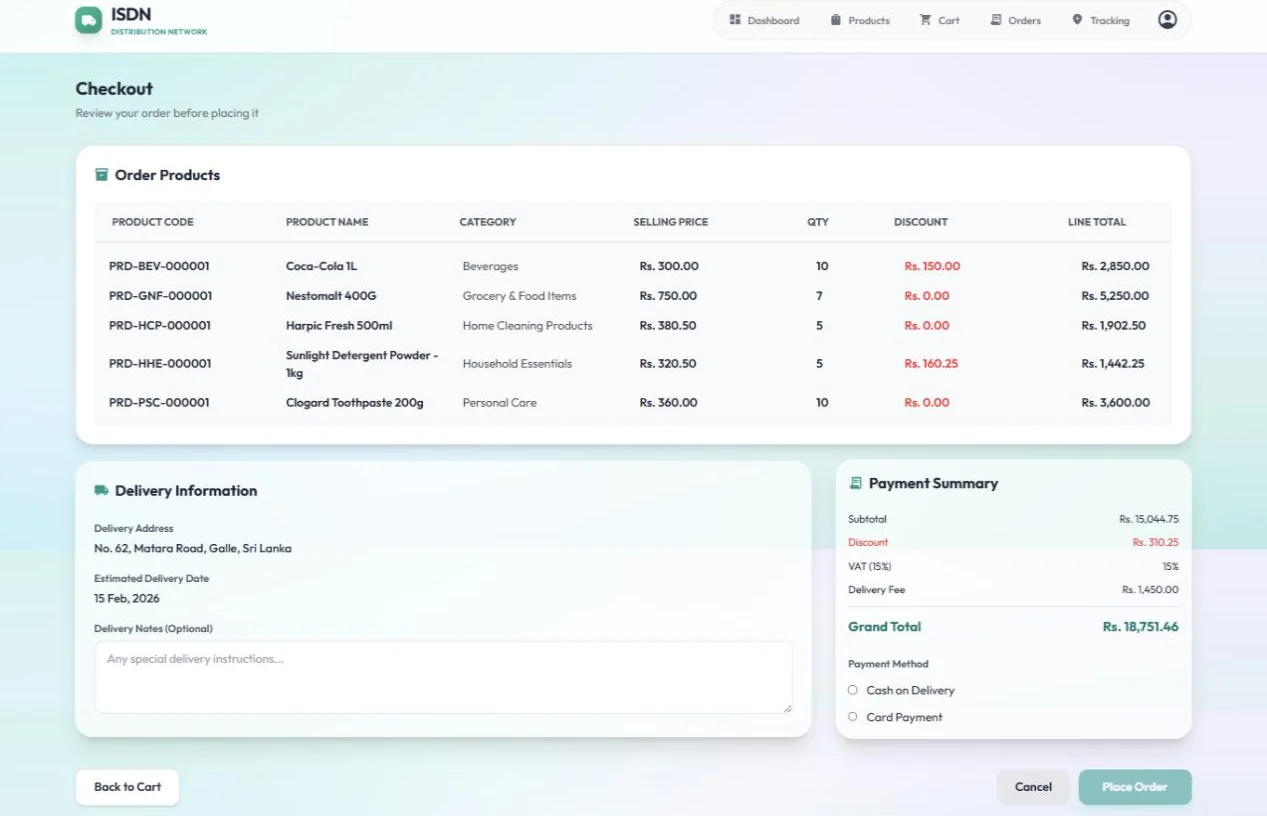 Checkout page