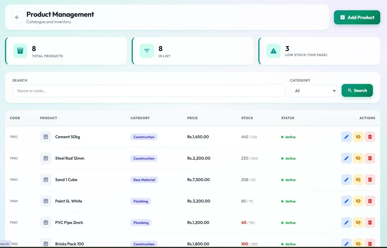Admin manage products desktop