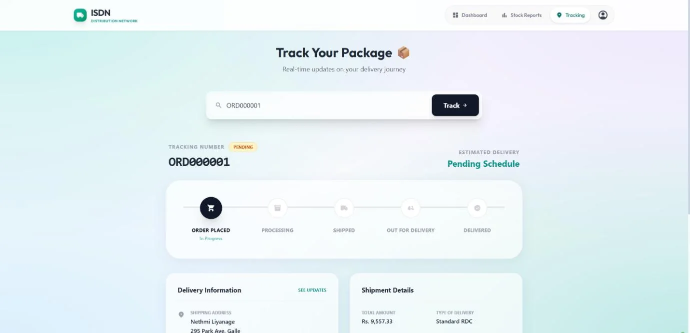 Order tracking interface