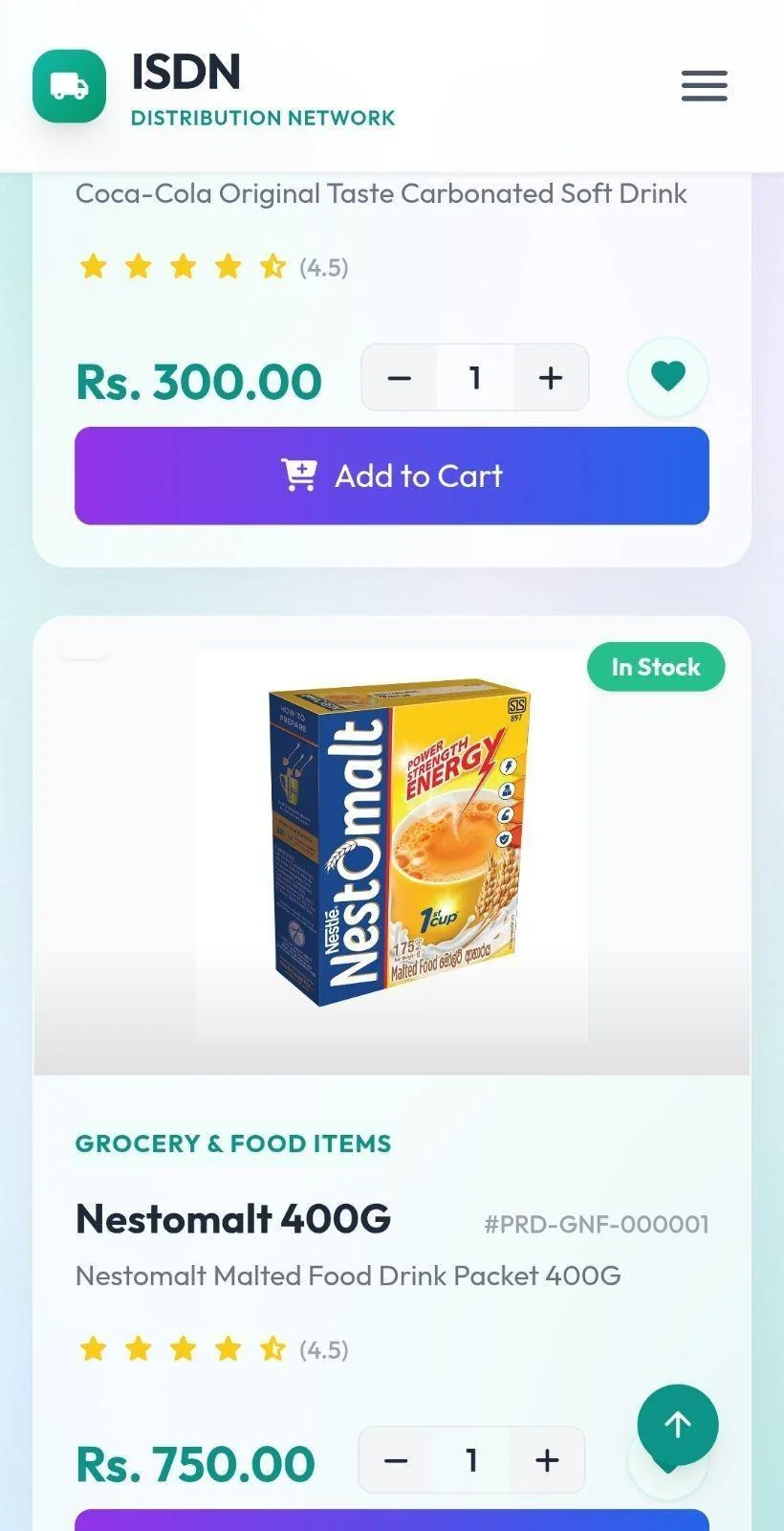 Mobile products page