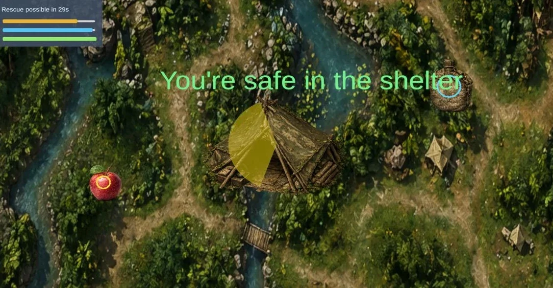 Shelter and survival resources on the jungle map