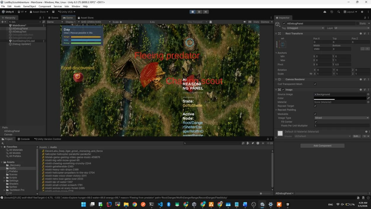 Debug overlay showing AI state labels