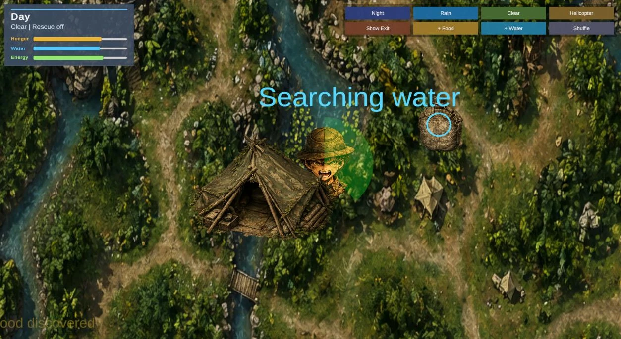 Scout moving toward a water pickup