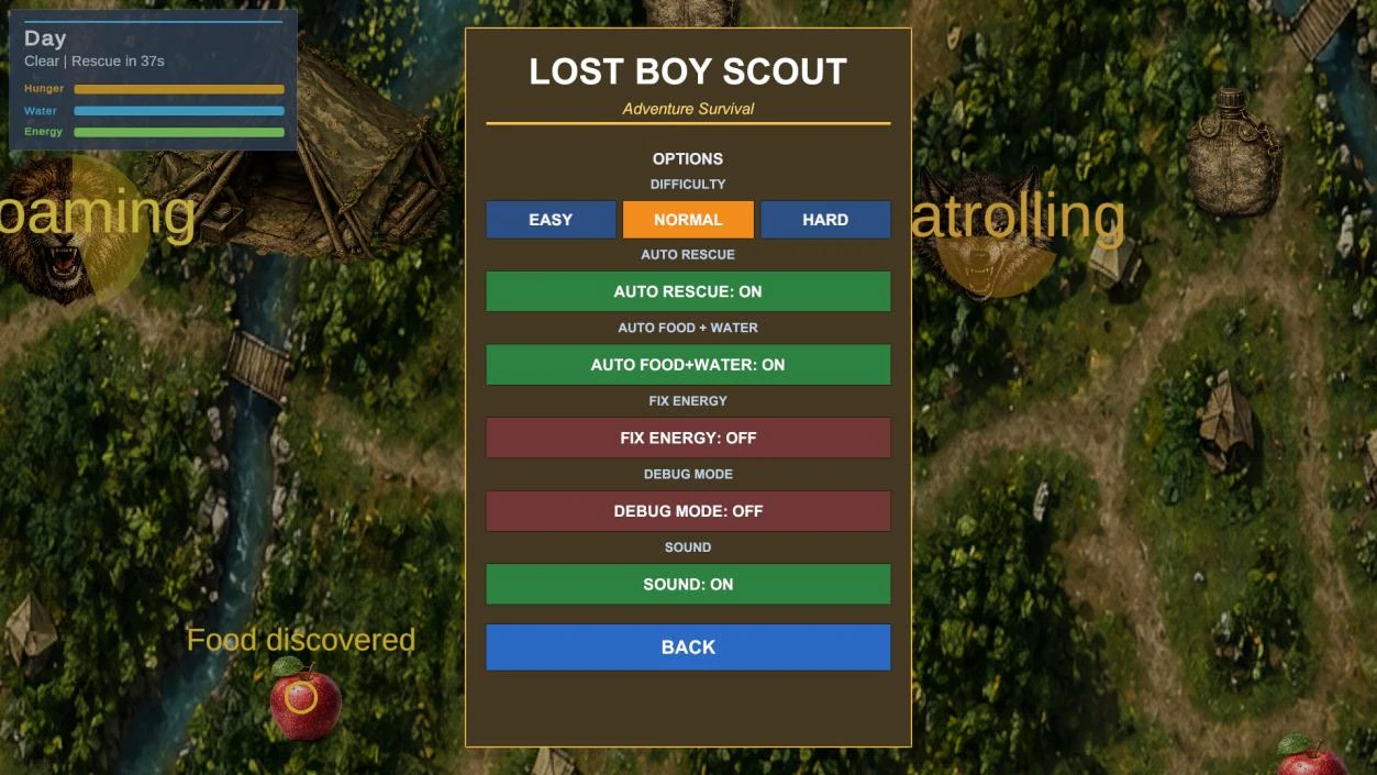 Options / settings menu