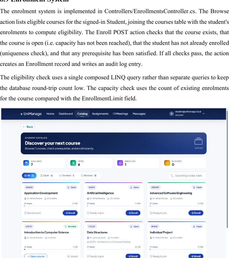 Student enrolment page
