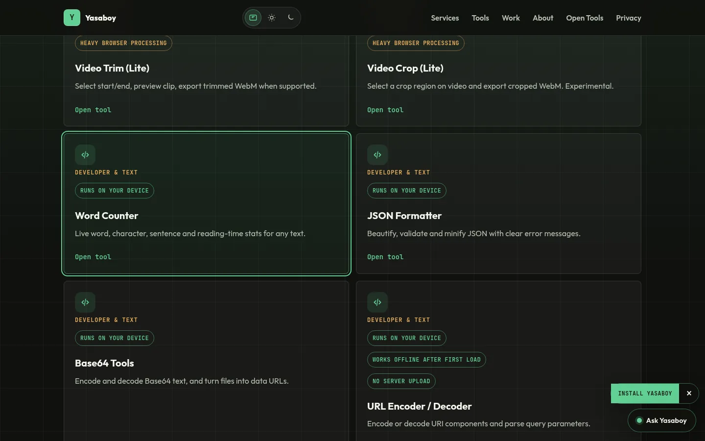 Yasaboy developer tools