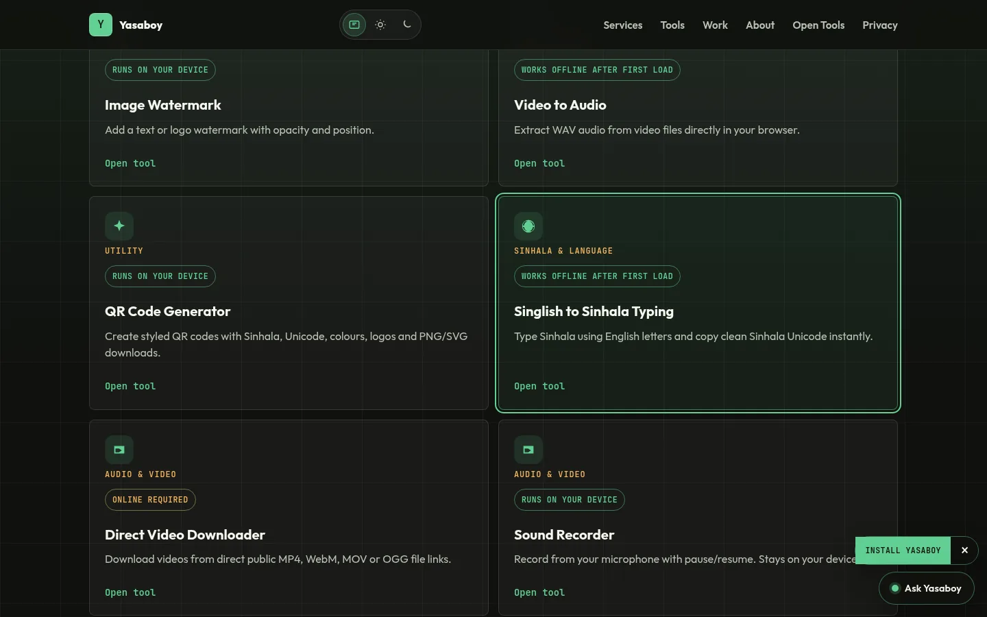 Yasaboy language tools category section