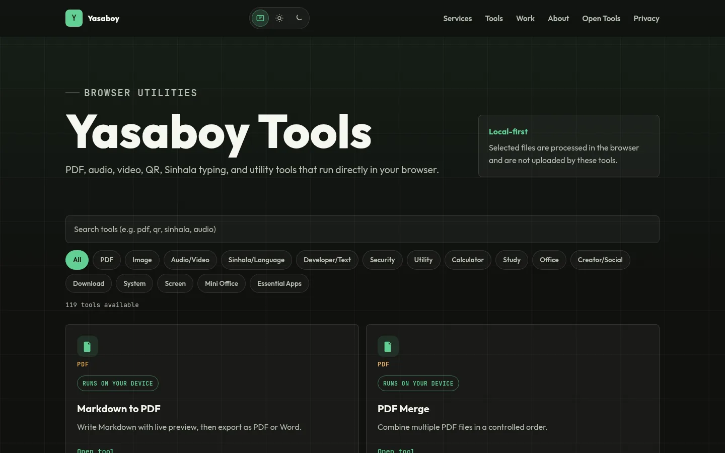 Yasaboy tools catalogue