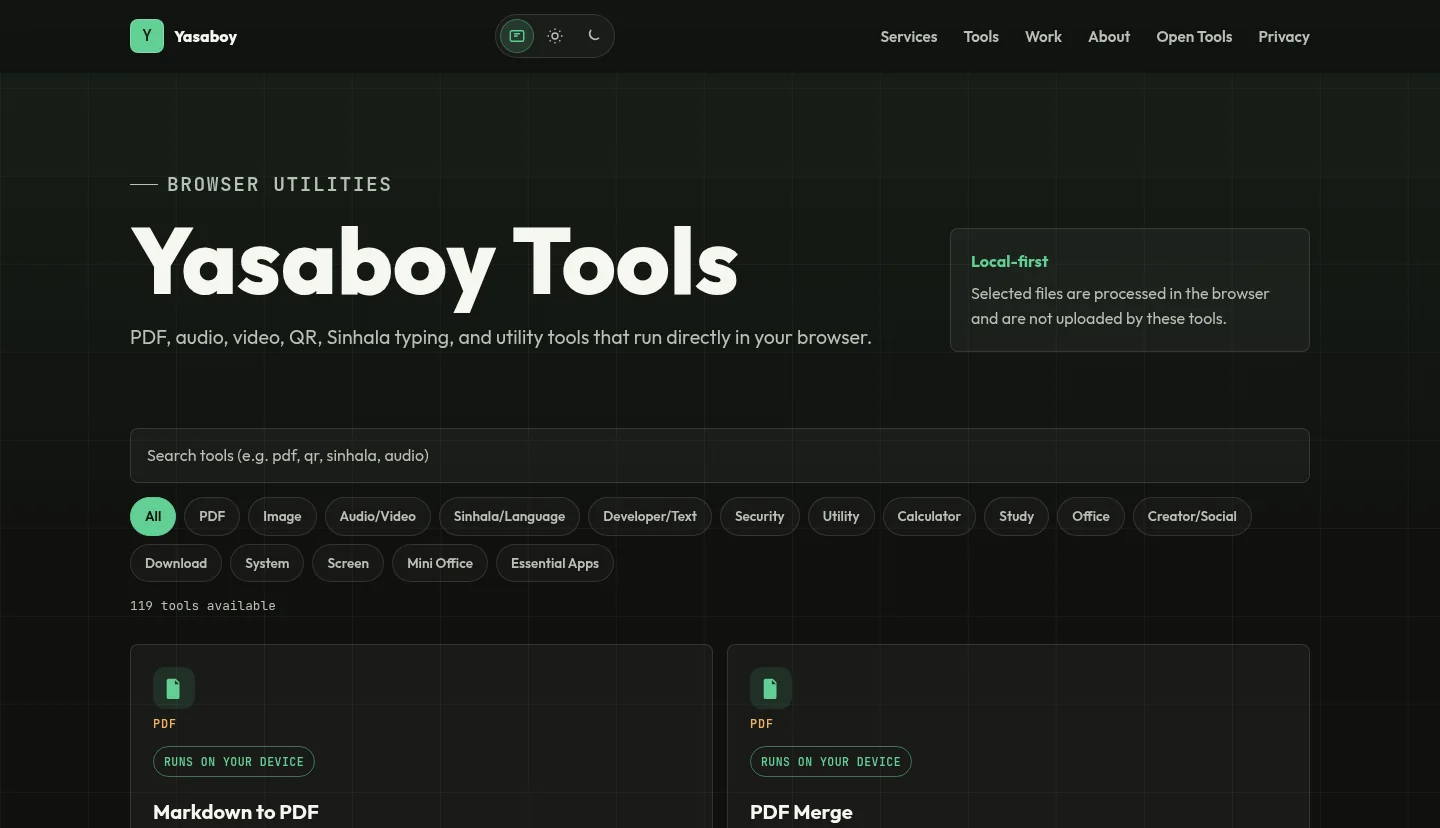 Yasaboy tools page hero section