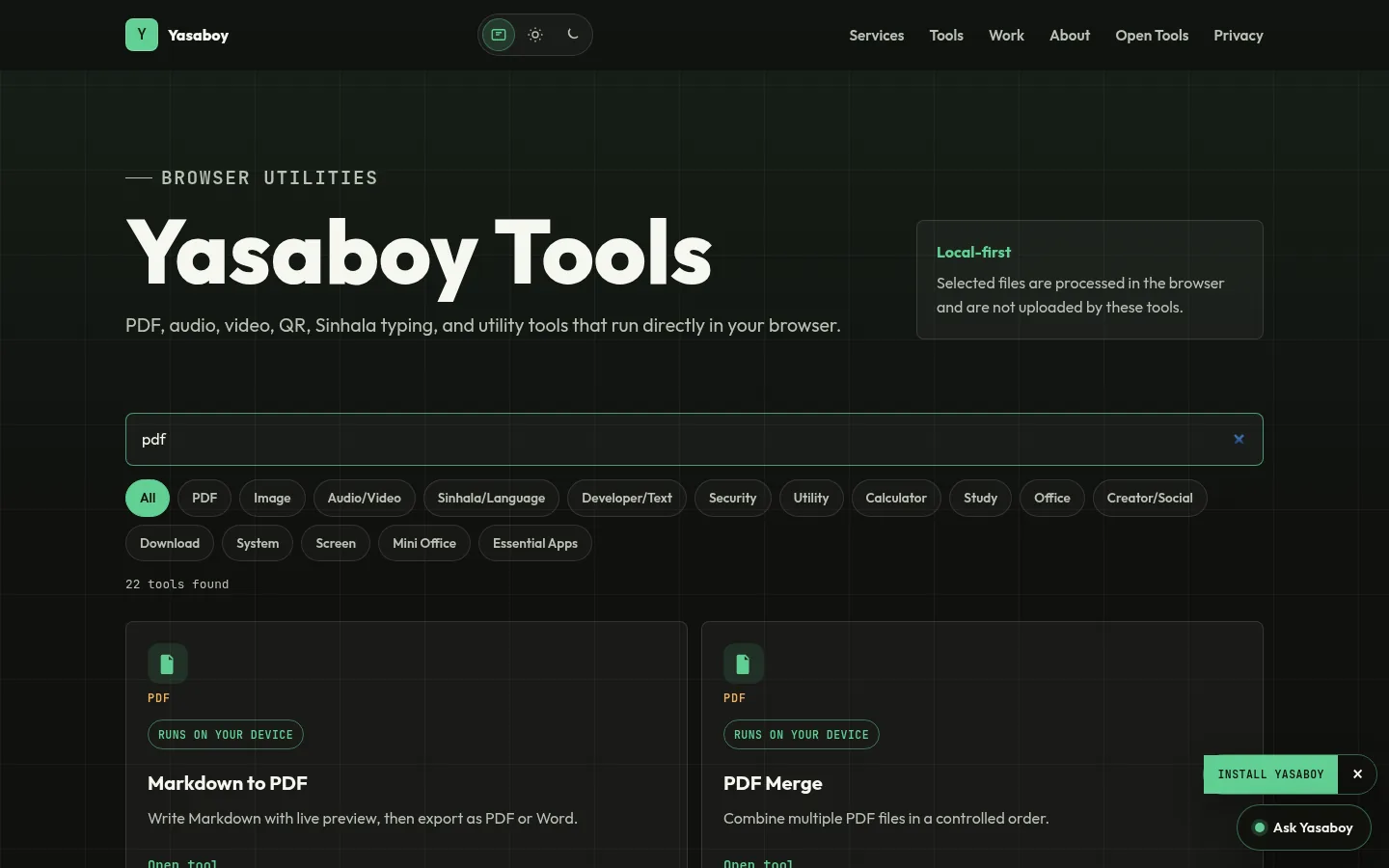 Yasaboy tools search filtering results for PDF